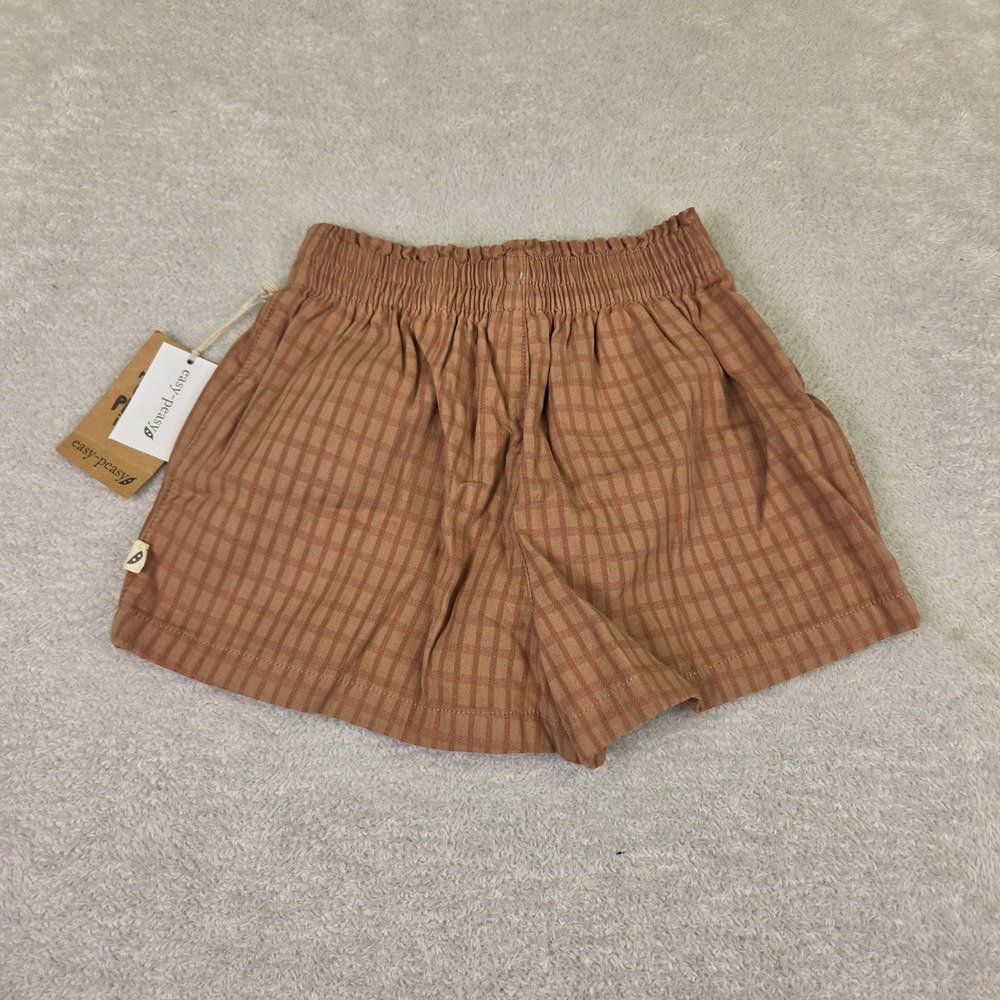 Easy Peasy Toddler 5T Brown Gingham Plaid Elastic Waist Cotton Blend Shorts NWT